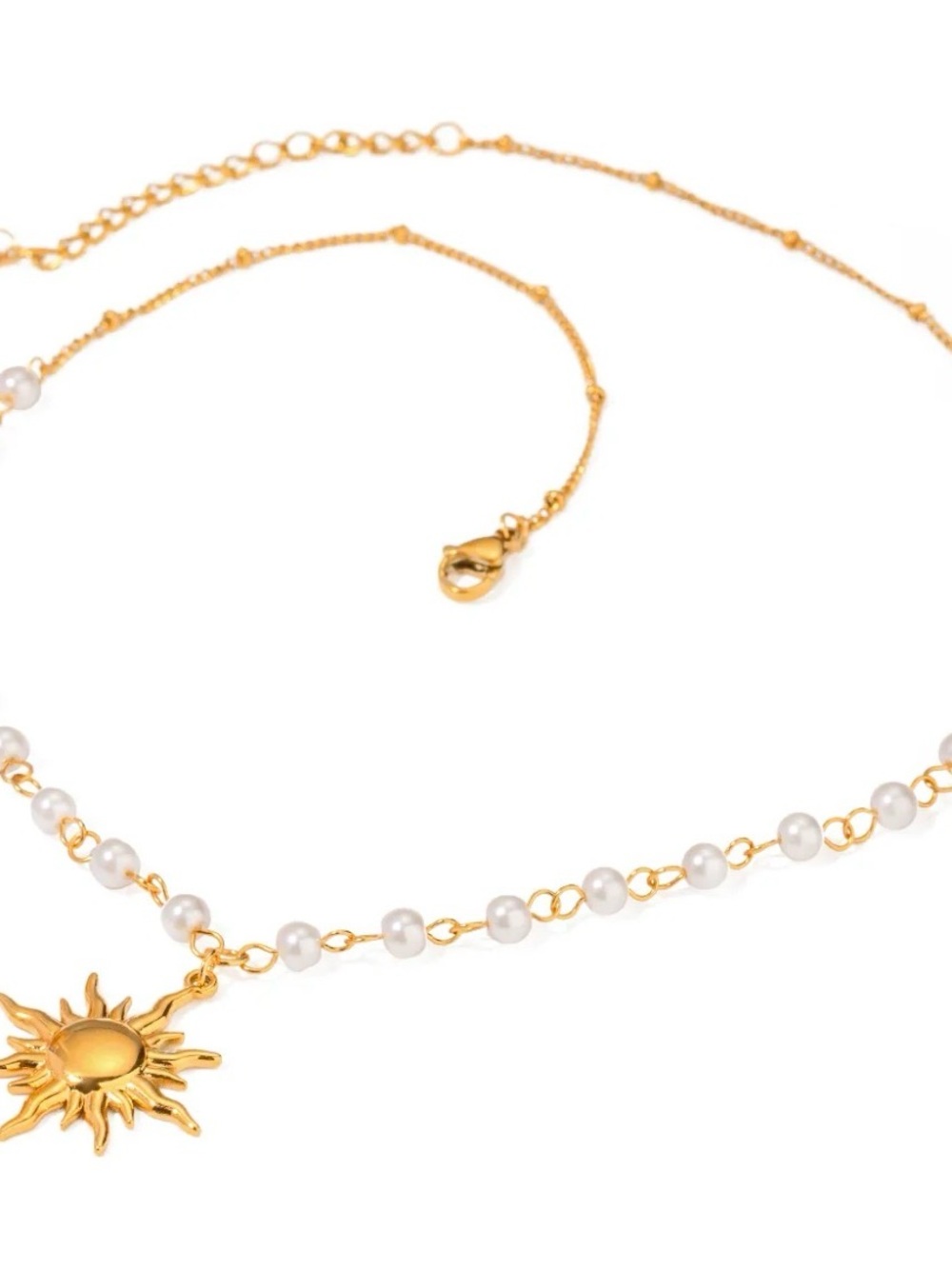 Gold Sun Pendant Pearl Chain Necklace - Women Jewelry